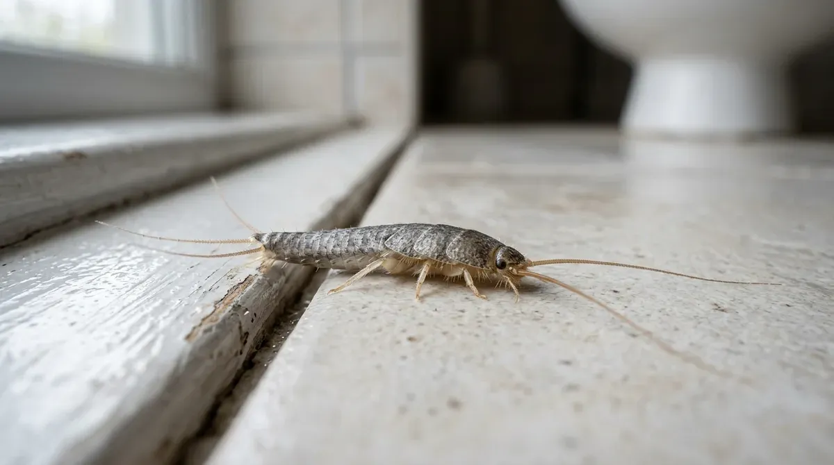 A silverfish on a bathroom windowsill